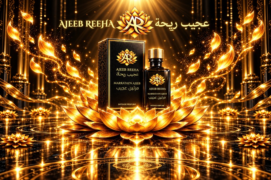 Coffret et flacon Marratayn Ajeeb sur lotus doré — Ajeeb Reeha